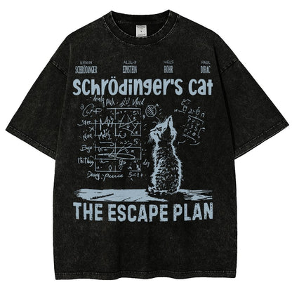 Schrodinger's Cat Escape Plan Interesting Physics Science Vintage Distressed T-shirt