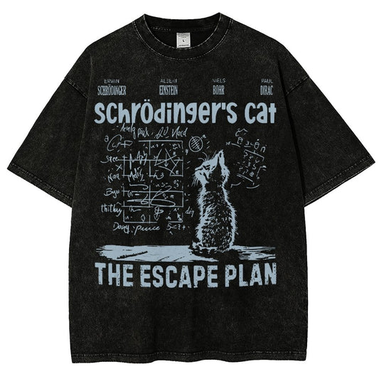 Schrodinger's Cat Escape Plan Interesting Physics Science Vintage Distressed T-shirt