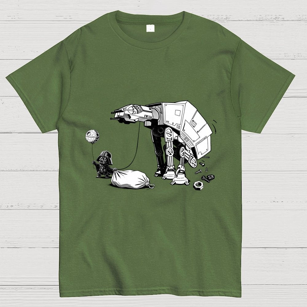 Picking Up Feces With A Huge Poop Bag Empire Robot Dog-Planet Battles Geek T-Shirt