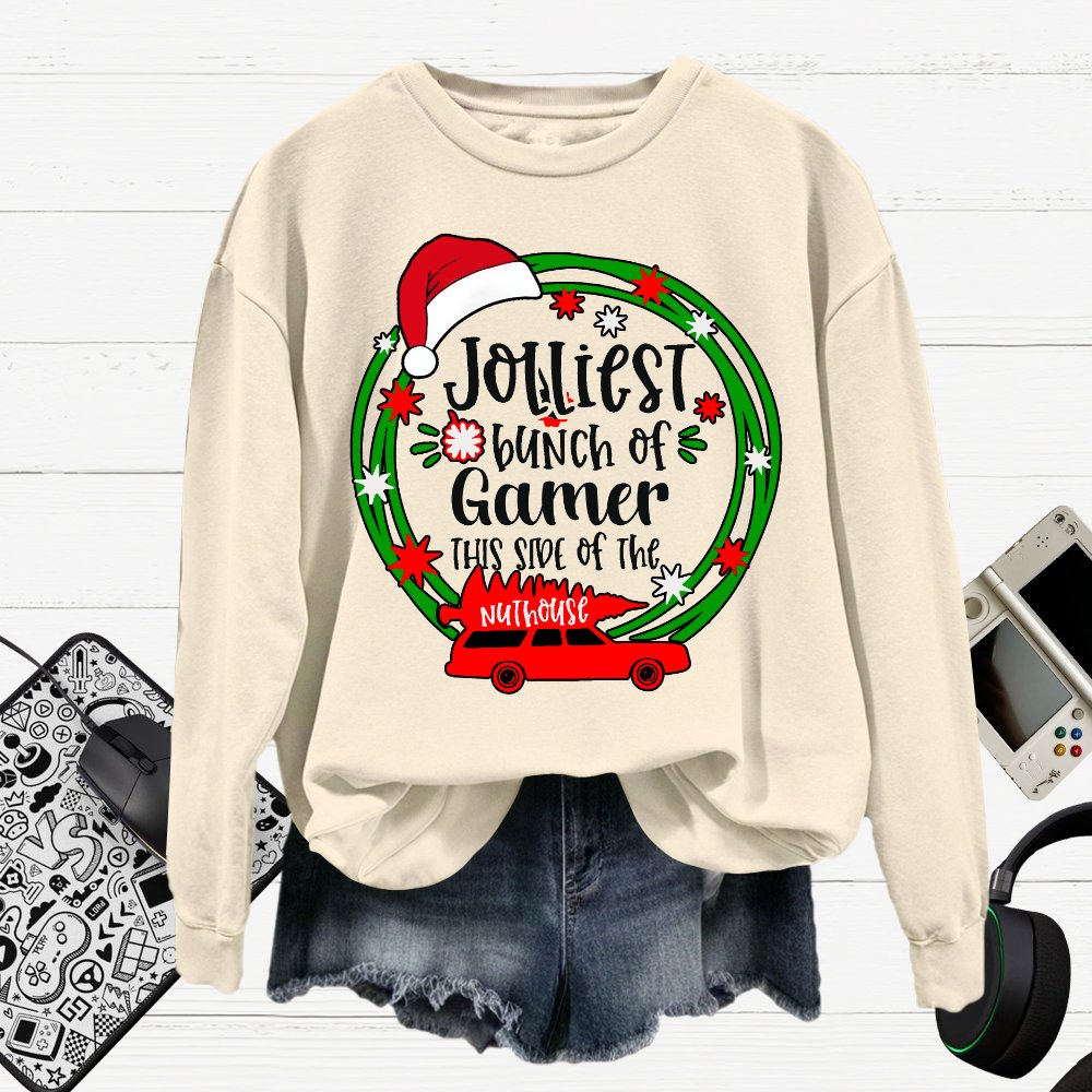 Jolliest Bunch Of Gamer Christmas Cotton Pullover Sweatshirt