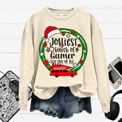 Jolliest Bunch Of Gamer Christmas Cotton Pullover Sweatshirt