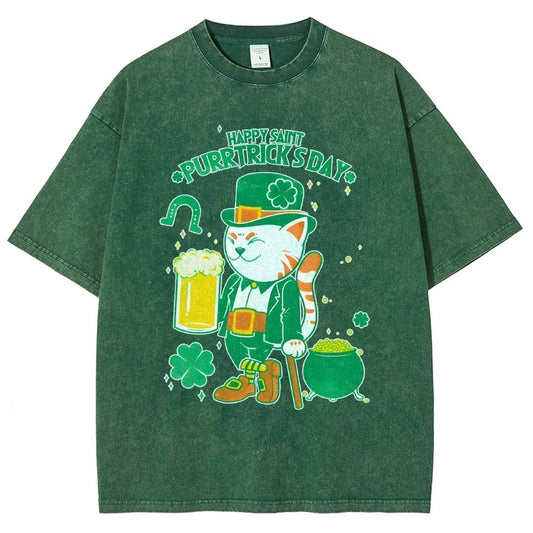Cat St. Patrick's Day Vintage Distressed T-shirt