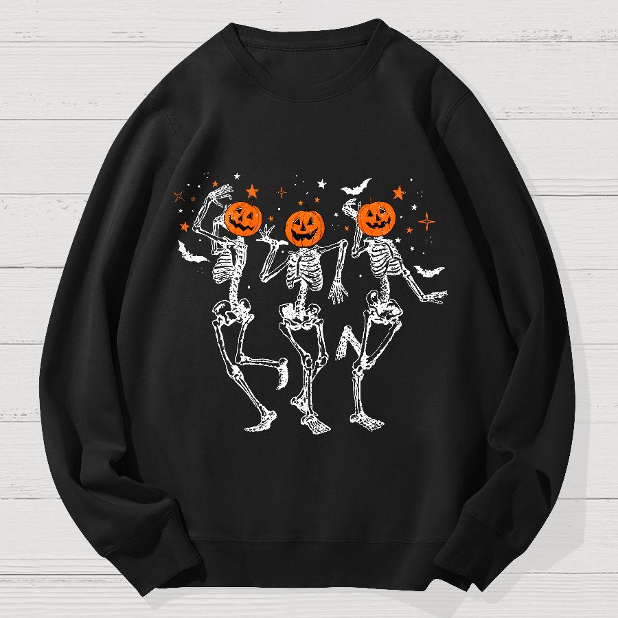 Dancing Skeleton Pumpkin Halloween Geek Cotton Sweatshirt
