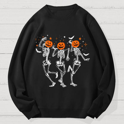 Dancing Skeleton Pumpkin Halloween Geek Cotton Sweatshirt