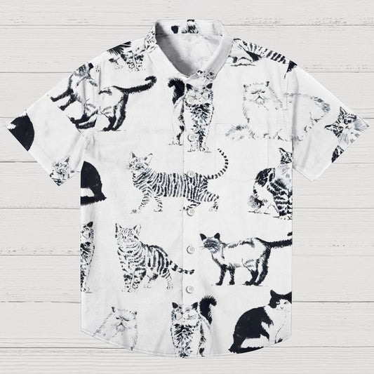 Cat In Black And White Geek Hawaiian Shirt