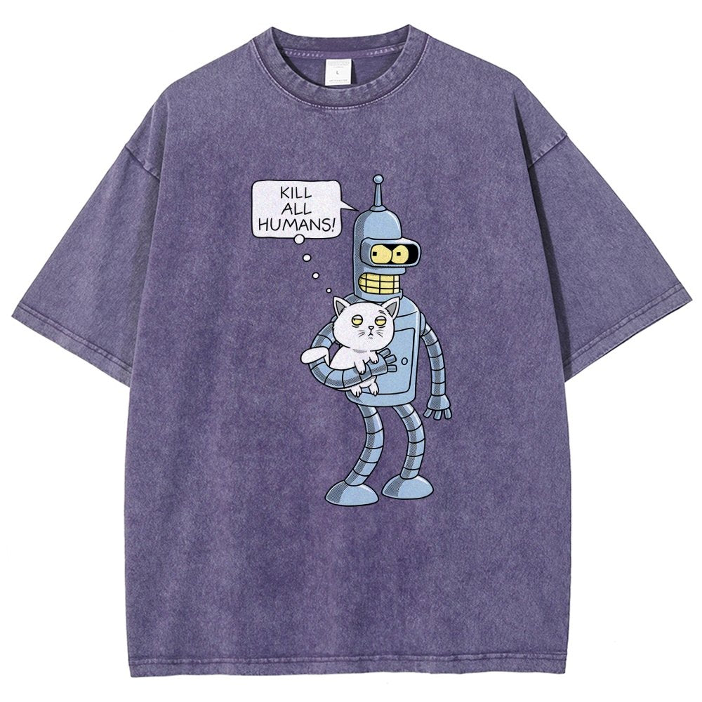 Kill All Humans! Catender Vintage Distressed T-shirt