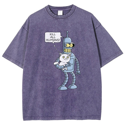 Kill All Humans! Catender Vintage Distressed T-shirt