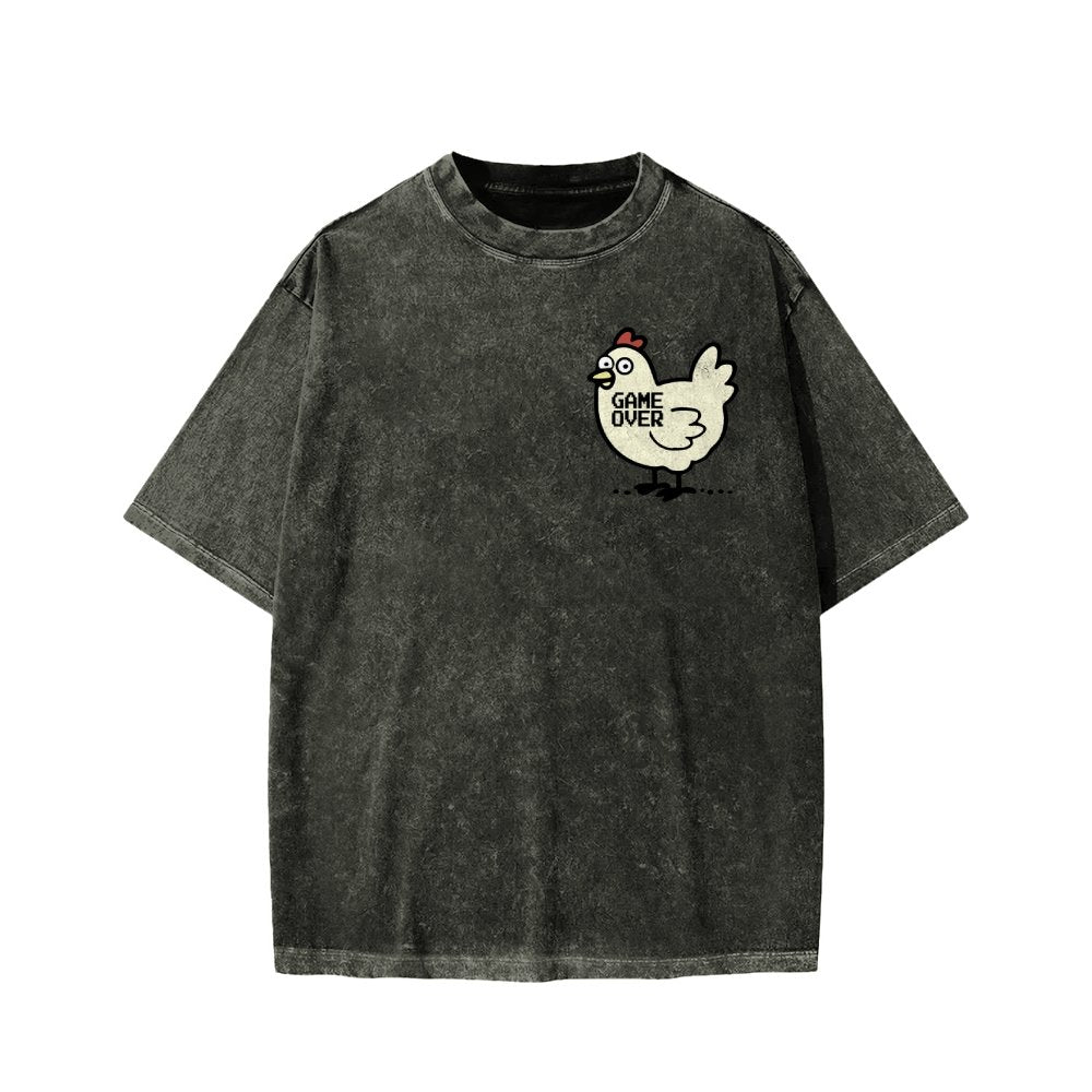 Chicken Game Don't Look At The Chicken Front And Back Printing Washed T-shirt
