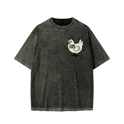 Chicken Game Don't Look At The Chicken Front And Back Printing Washed T-shirt