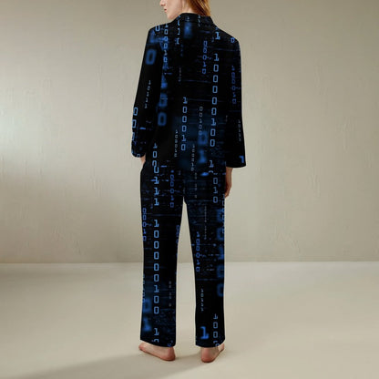 Blue Codes 0 And 1 Geek Long Sleeve Pajama Set