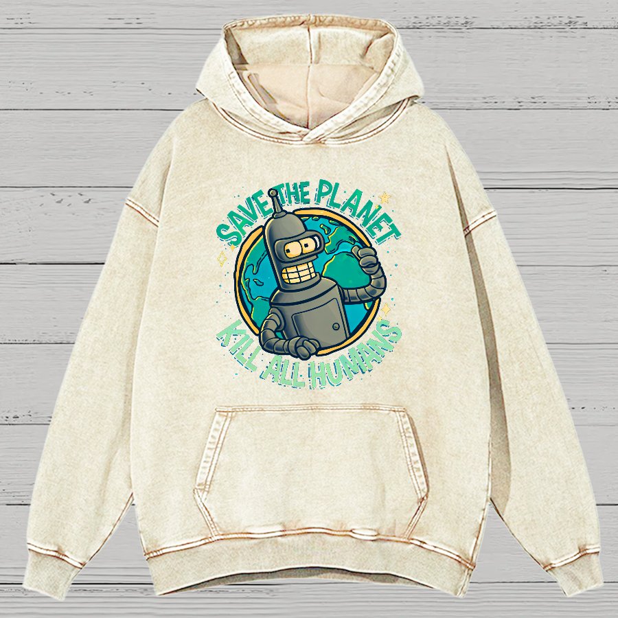 Save The Planet Kill All Humans Vintage Distressed Hoodie