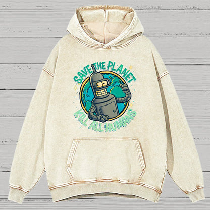 Save The Planet Kill All Humans Vintage Distressed Hoodie
