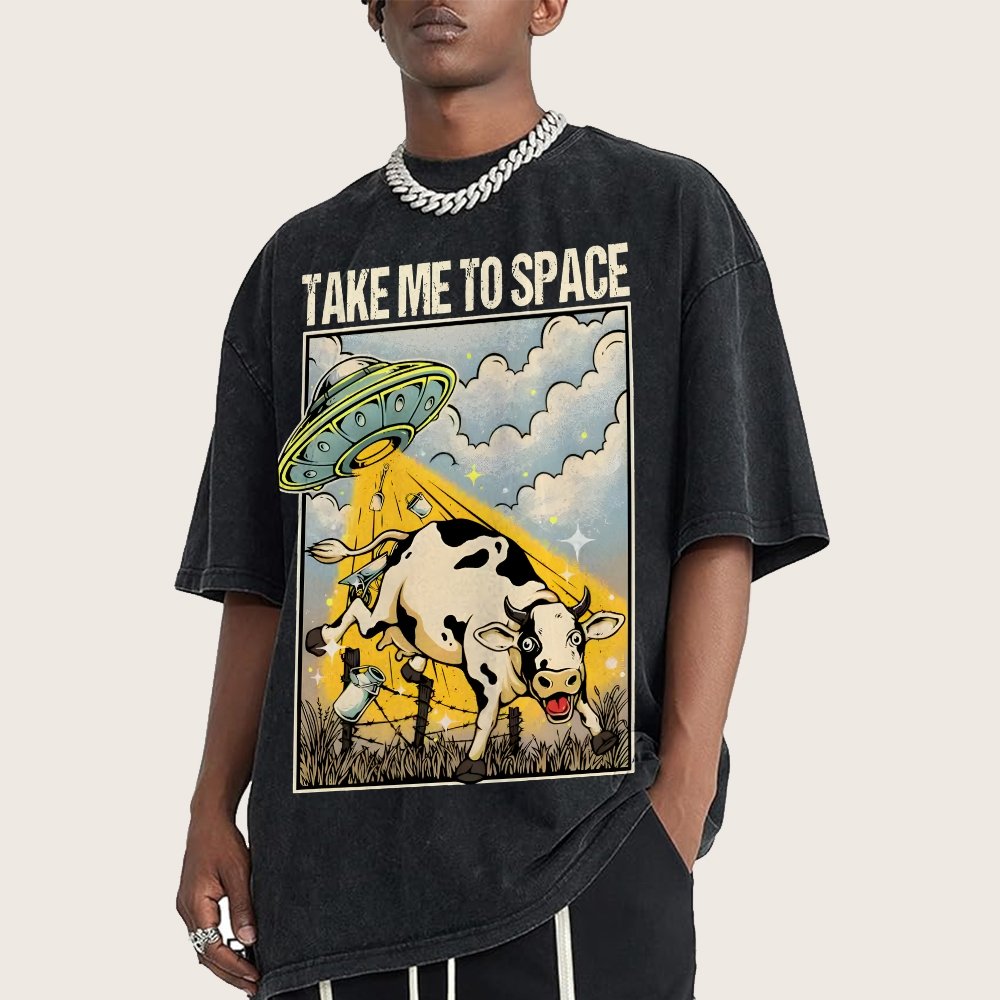 Take Me to Space - Alien Cow Abduction Vintage Distressed T-shirt