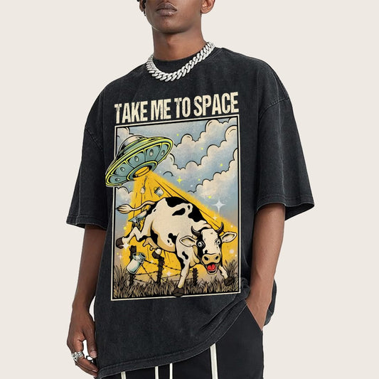 Take Me to Space - Alien Cow Abduction Vintage Distressed T-shirt