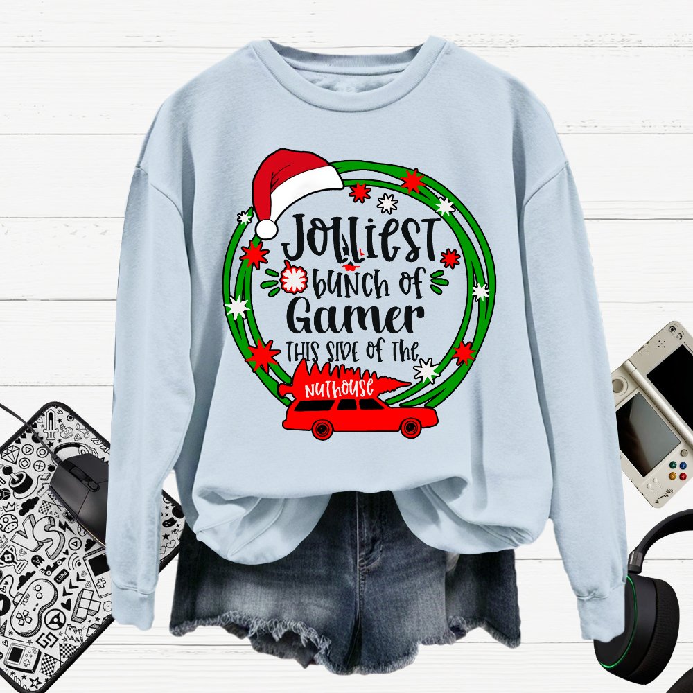 Jolliest Bunch Of Gamer Christmas Cotton Pullover Sweatshirt