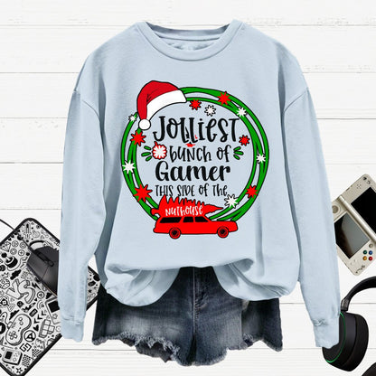 Jolliest Bunch Of Gamer Christmas Cotton Pullover Sweatshirt