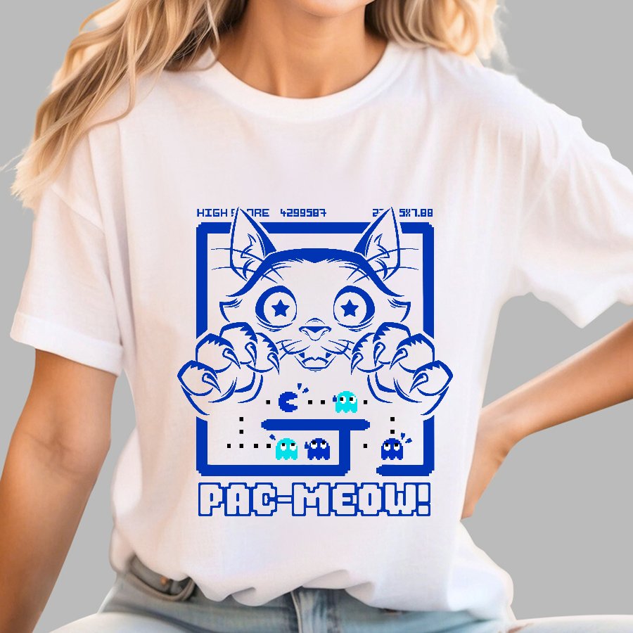 Vintage Game Cat Attack Pac Meow Geek T-Shirt