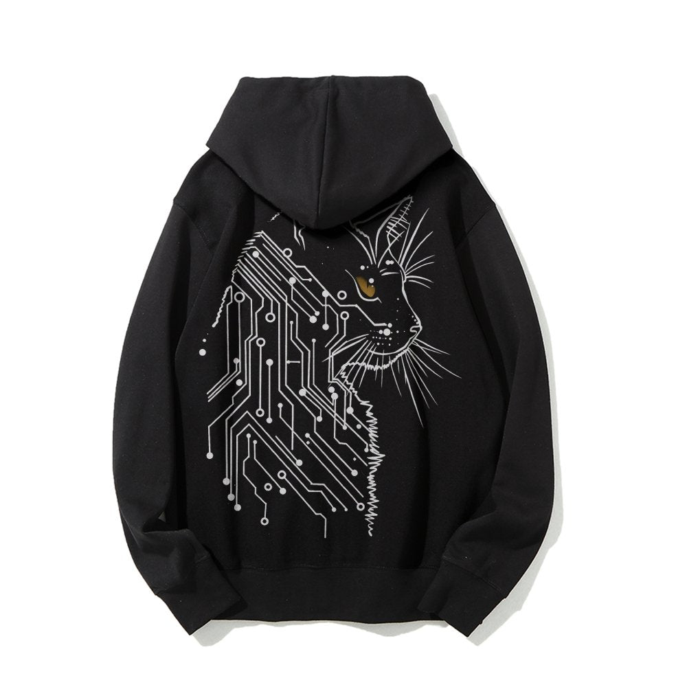 Cat Printed Back Cotton Hoodie