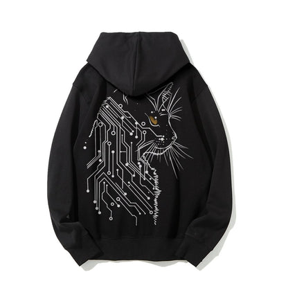 Cat Printed Back Cotton Hoodie
