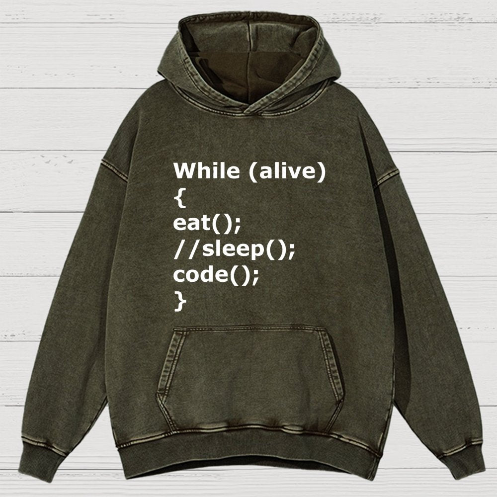 While Alive Eat No Sleep Code Vintage Distressed Hoodie
