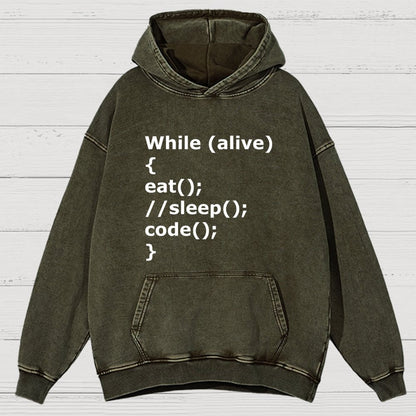 While Alive Eat No Sleep Code Vintage Distressed Hoodie