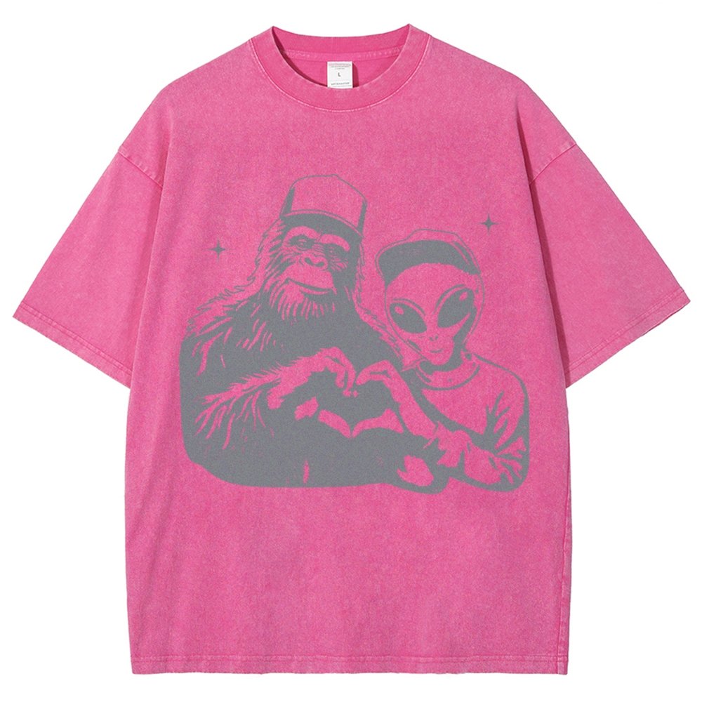 Bigfoot and Aliens Vintage Distressed T-shirt