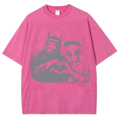 Bigfoot and Aliens Vintage Distressed T-shirt