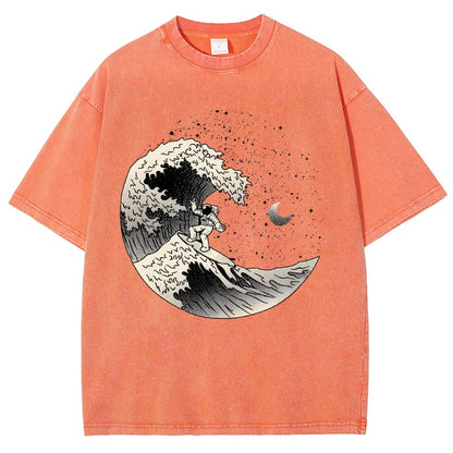 Astronaut Surfing Kanagawa Wave by Tobe Fonseca Vintage Distressed T-shirt