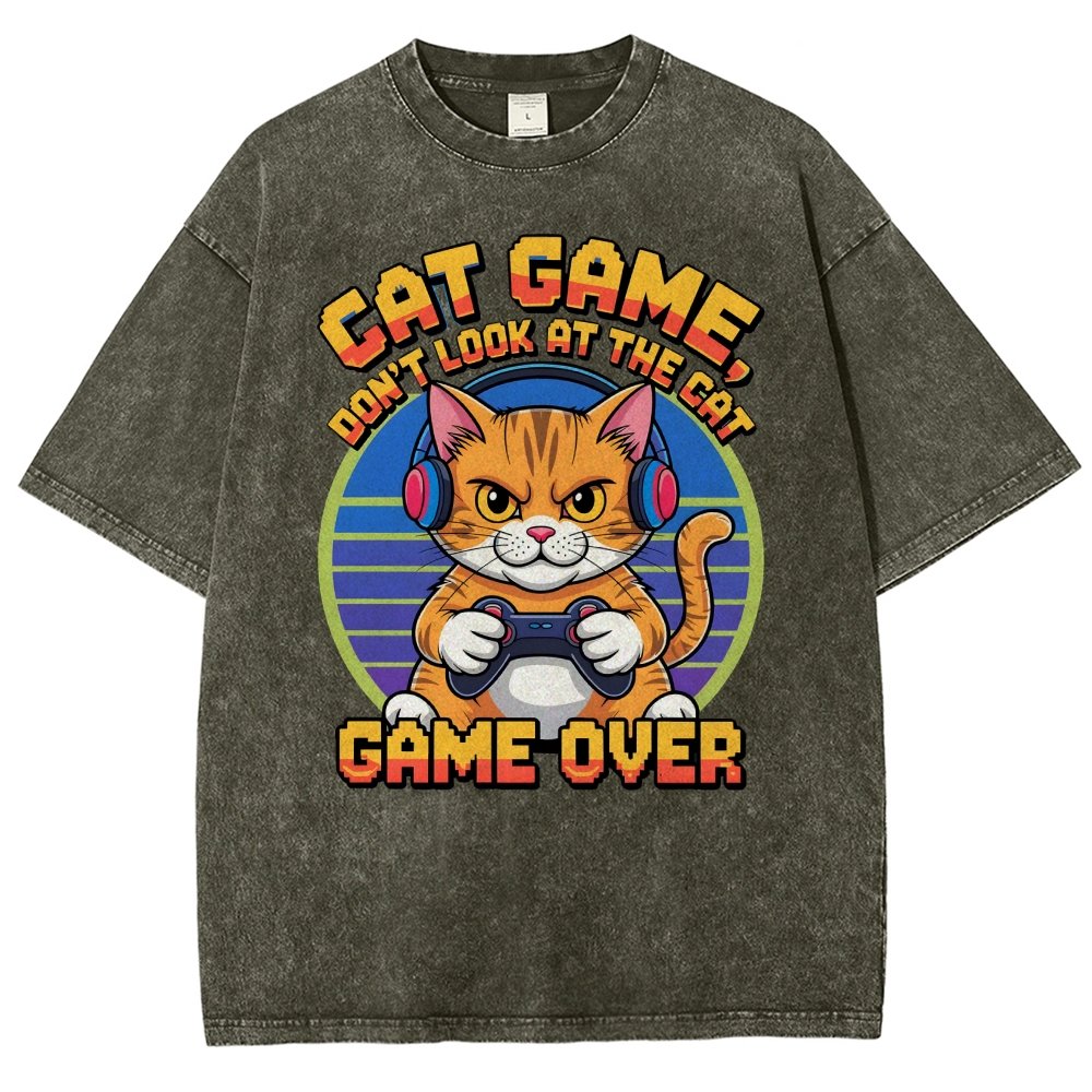 Funny Cat Game-Game Over Vintage Distressed T-shirt