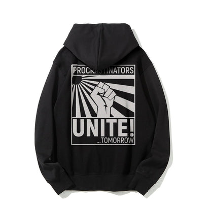 Procrastinators Unite! Printed Back Unisex Cotton Hoodie