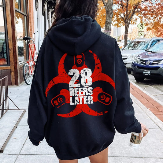 28 beers later Printed Back Unisex Cotton Hoodie