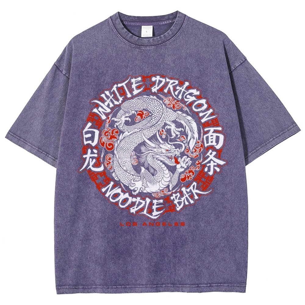 White Dragon Noodle Bar Oversized Vintage Distressed T-shirt