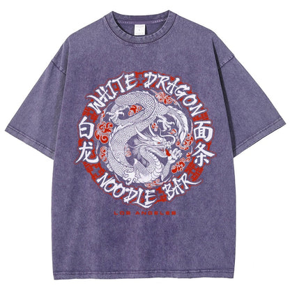 White Dragon Noodle Bar Oversized Vintage Distressed T-shirt