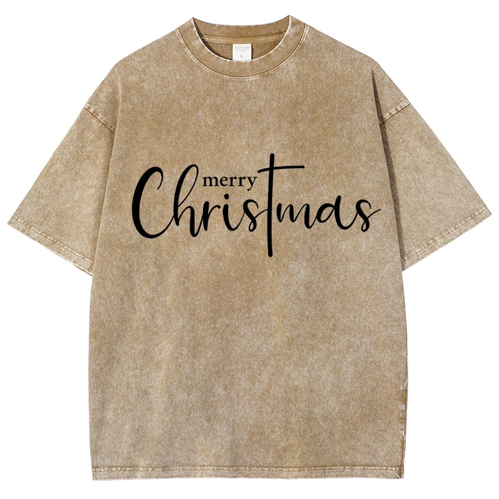 Merry Christmas .Christmas Cross Vintage Distressed T-shirt