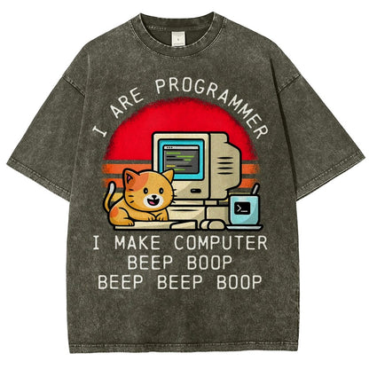 I Are Programmer Funny Cat Vintage Distressed T-shirt
