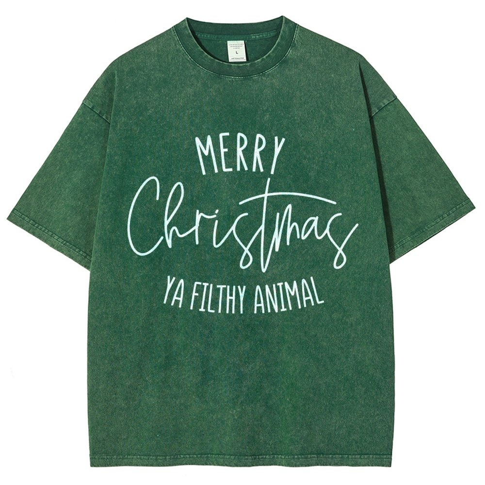 Merry Christmas Ya Filthy Animal Vintage Distressed T-shirt