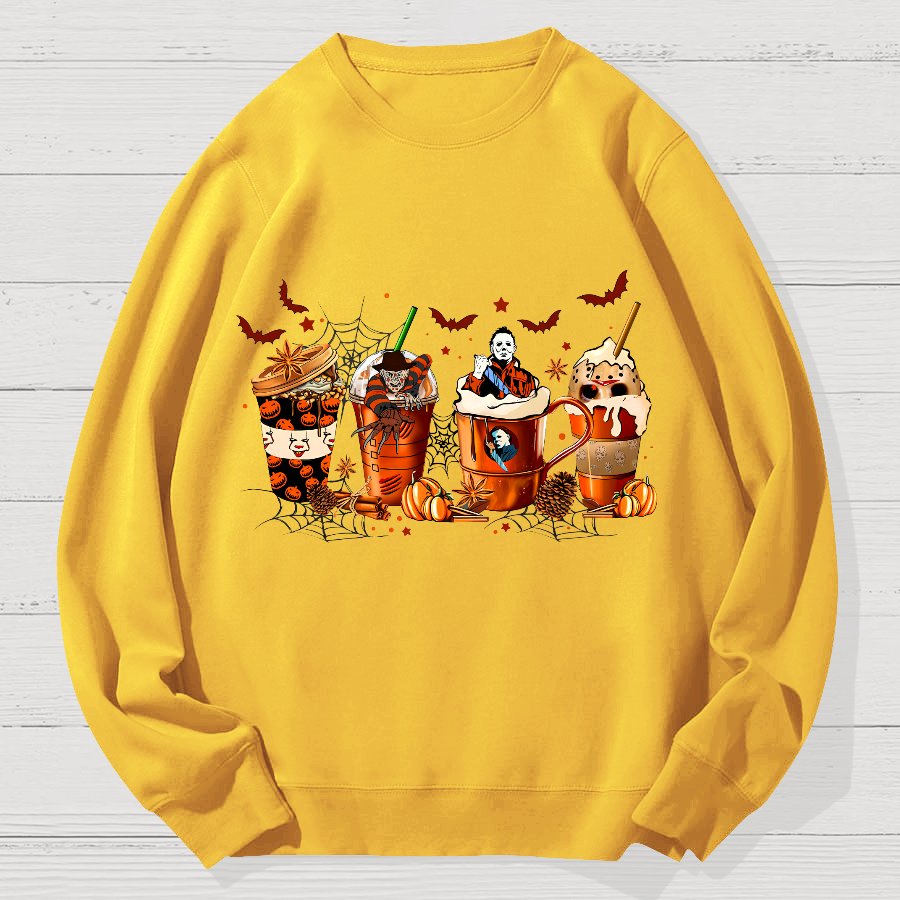 Skeleton Coffee Cups Halloween Geek Cotton Sweatshirt