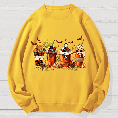 Skeleton Coffee Cups Halloween Geek Cotton Sweatshirt