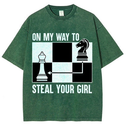 Chess Game On My Way To Steal Your Girl Vintage Distressed T-shirt