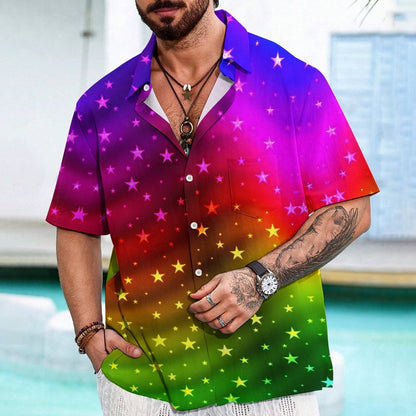 Rainbow Stars Print Geek Shirt