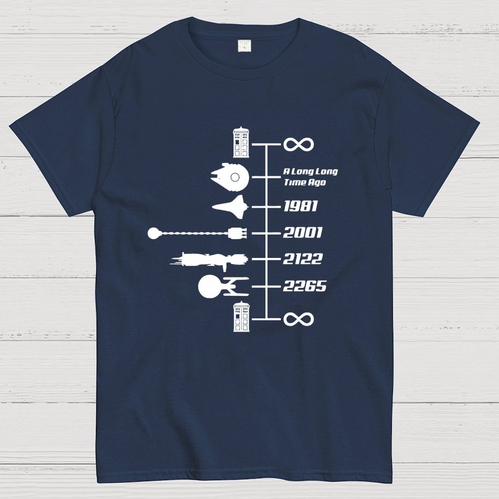 Sci-Fi Timeline Graphic Classic Movie Spaceships Nostalgic Space Travel Geek T-Shirt