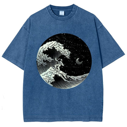 Astronaut Surfing Kanagawa Wave Vintage Distressed T-shirt