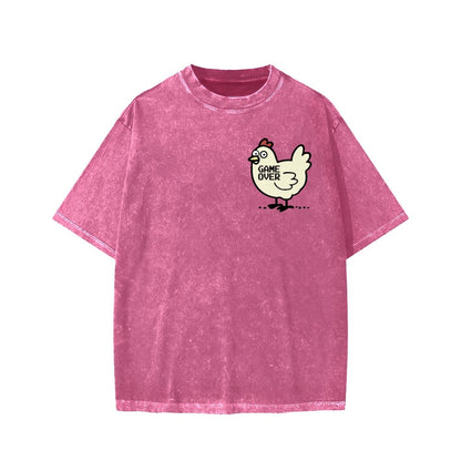Chicken Game Don't Look At The Chicken Front And Back Printing Washed T-shirt