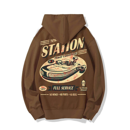Classic Printed Back Cotton Hoodie with a Fictitious Location Design