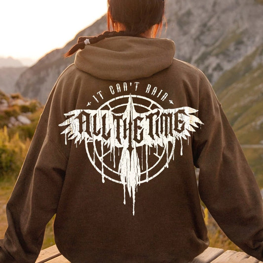 It Can't Rain All The Time Nerd Printed Back Cotton Hoodie