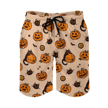 Pumpkin Black Cat Halloween Geek Shorts