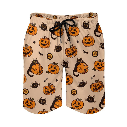 Pumpkin Black Cat Halloween Geek Shorts