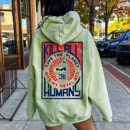 Save The Planet Kill All Humans Geek Printed Back Cotton Hoodie