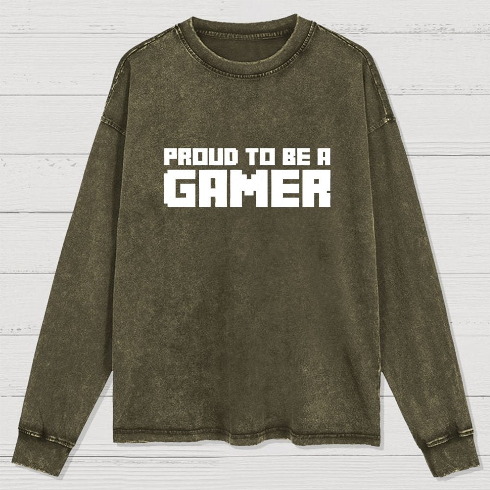 Proud To Be A Gamer 8 Bit Retro Washed Long Sleeve Tee
