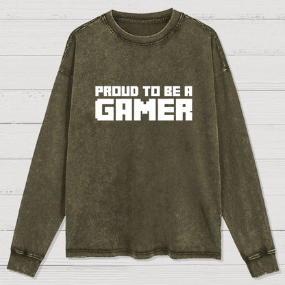 Proud To Be A Gamer 8 Bit Retro Washed Long Sleeve Tee